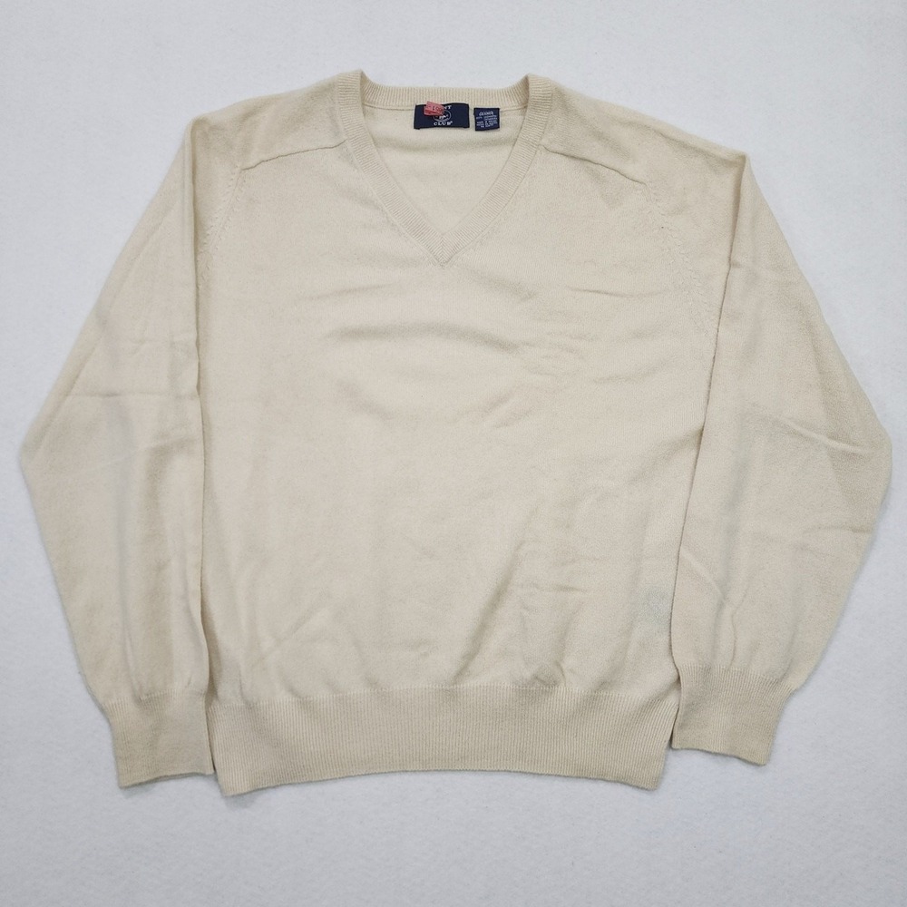 Hunt Club Sweater Mens Large Beige Cashmere Ribbed Trim V Neck Raglan Sleeve